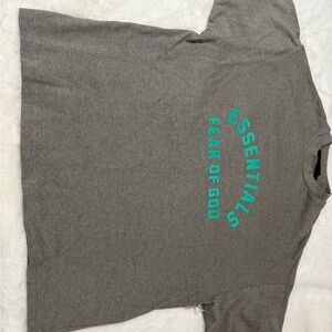 Fear of God Essentials Heather Gray Tee with Green Print